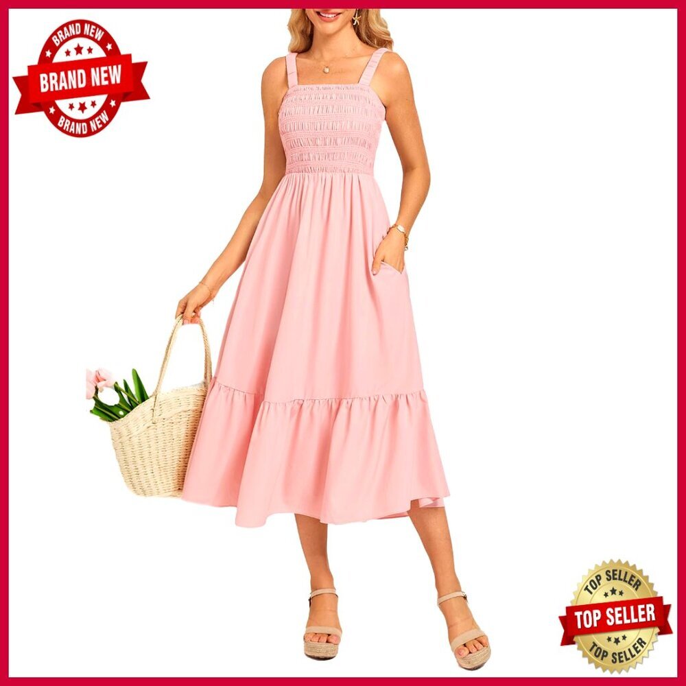 Sleeveless Maxi Sundress Flowy Boho Casual Beach Vacation Dress With Pockets